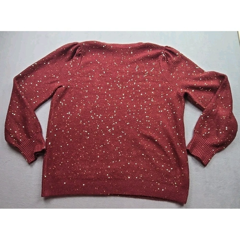 Loft Womens Pleated Sleeve Sweater Top Size: L‎ Burgundy/gold Shimmer - Picture 10 of 11